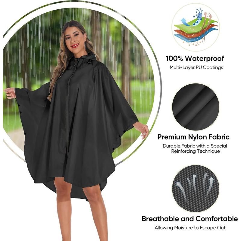 Hooded Rain Poncho for Adult with Pocket and Zipper, Waterproof Lightweight Raincoat for Men and Women