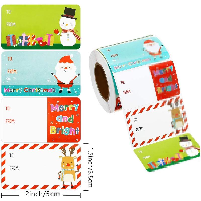 Santa Claus Pattern Self Adhesive Label Sticker, 500pcs roll Christmas Gift Wrapping Sticker, Gift Decoration Sticker for Birthday Holiday Party