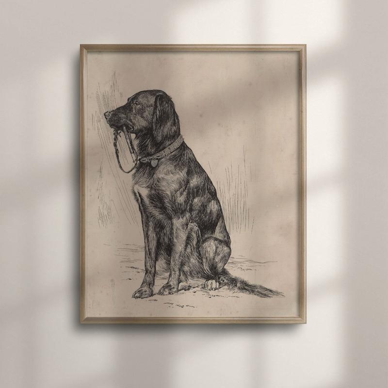 SoftSkills Vintage Black Labrador Art Print, Antique Dog Portrait, Rustic Farmhouse Decor, Labrador Retriever Sketch, Country Wall Art.