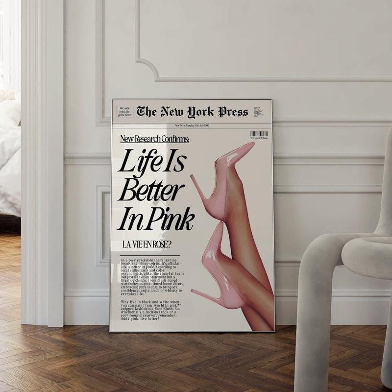 Retro Vintage Baby Pink News Poster, Trendy News headline Unique Print Decor Glossy