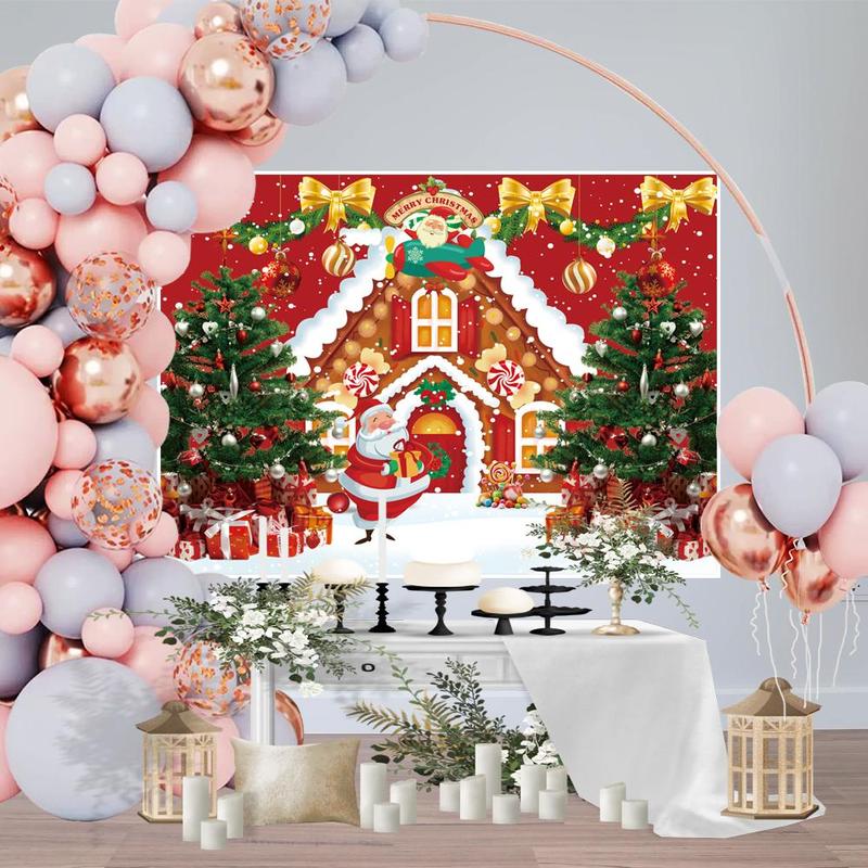 Christmas Gingerbread House Pattern Backdrop, 1 Count Christmas Themed Party Background, Winter Holiday Party Decoration Supplies