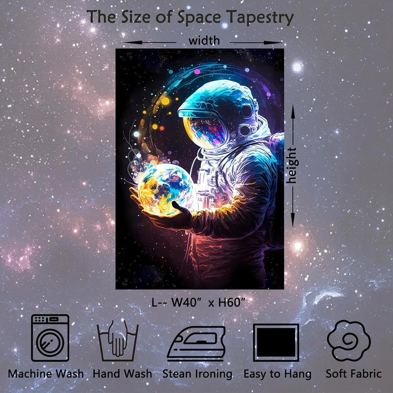 Cool Space Astronaut Tapestry for Bedroom, Fantasy Spaceman Tapestries Wall Hanging for Men, Colorful Galaxy Vertical Poster for Men Guys Living Dorm Room Decor 40inx60in