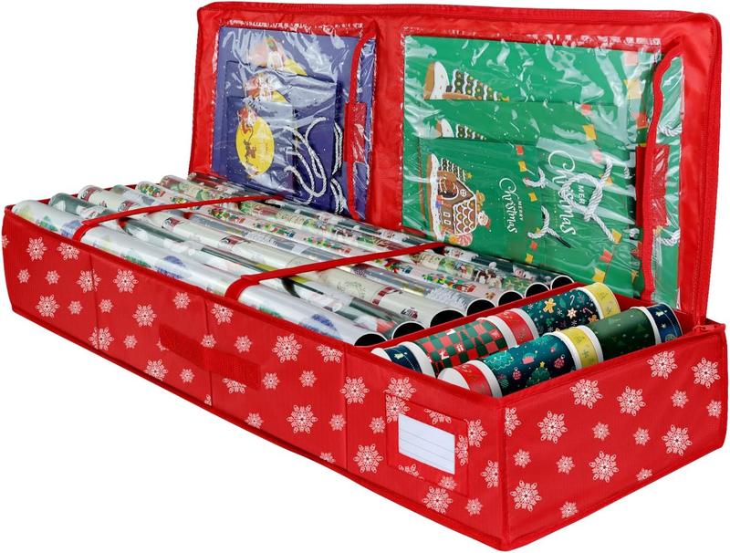 Christmas Wrapping Paper Storage Organizer, Gift Wrap Storage Bag with Pockets,600D Heavy Duty Underbed Gift Wrap Organizer Fits for Holiday Accessories Ornaments (Large)