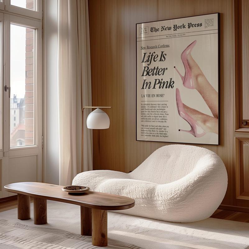 Retro Vintage Baby Pink News Poster, Trendy News headline Unique Print Decor Glossy