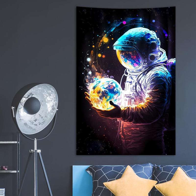 Cool Space Astronaut Tapestry for Bedroom, Fantasy Spaceman Tapestries Wall Hanging for Men, Colorful Galaxy Vertical Poster for Men Guys Living Dorm Room Decor 40inx60in