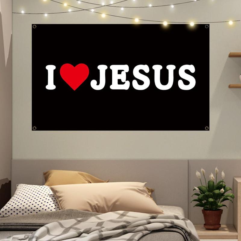 Letter Pattern I Love Jesus Hanging Decor, Polyester Wall Hanging, Wall Art for Home Living Room Bedroom Dormitory Decor