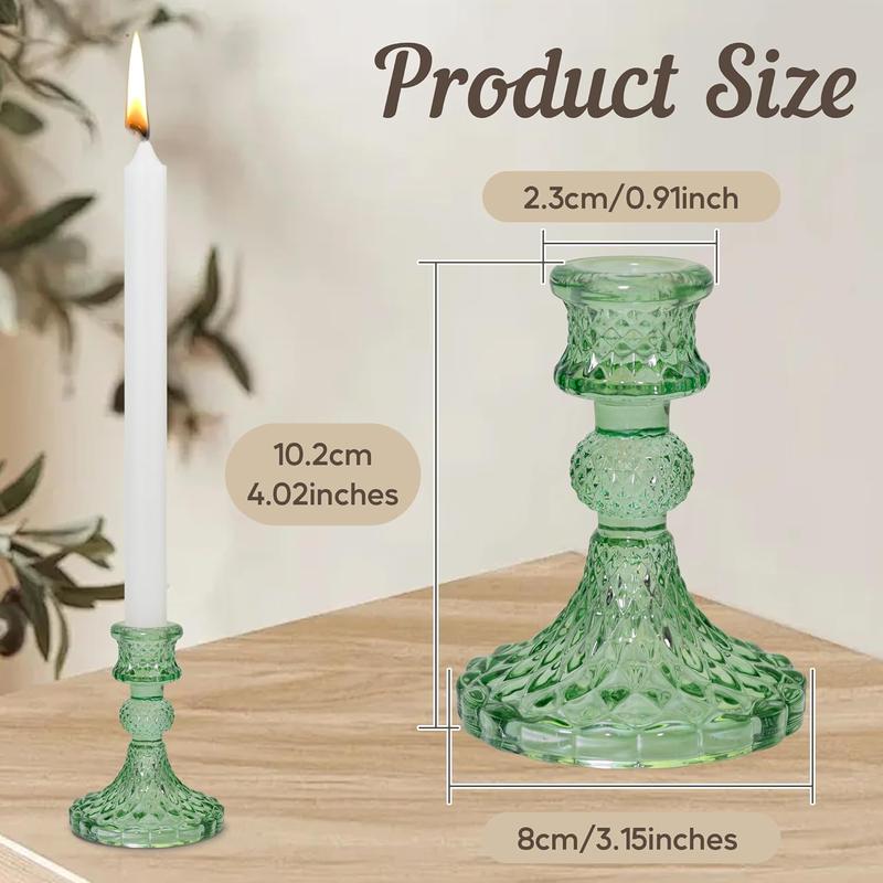 Glass Candlestick Holder Taper and Pillar Candle Holder, Desktop Decoration for Wedding Dinning Party-3 pcs(Green)