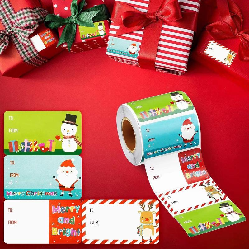 Santa Claus Pattern Self Adhesive Label Sticker, 500pcs roll Christmas Gift Wrapping Sticker, Gift Decoration Sticker for Birthday Holiday Party