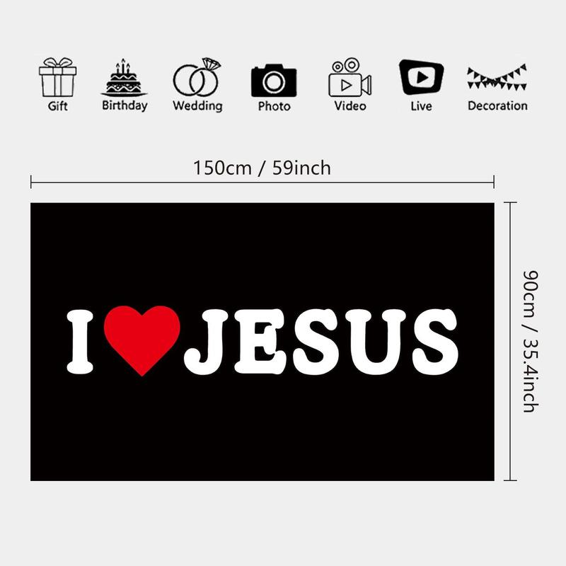 Letter Pattern I Love Jesus Hanging Decor, Polyester Wall Hanging, Wall Art for Home Living Room Bedroom Dormitory Decor