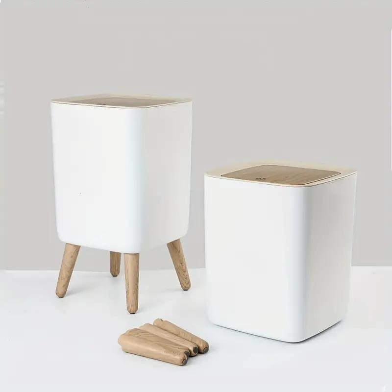 Trash Can with 4 Stand, 1 Count Stylish White Garbage Bin with Lid, Household Waste Bin for Living Room & Bedroom & Kitchen