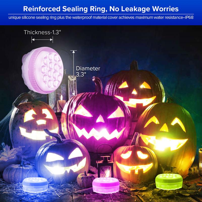 SANSI RGB Lights with RF Remote Timer For Halloween Pumpkins, Battery Operated Waterproof, Flash Fade Smooth Modes, Portable Outdoor Lighting for Versatile Decorations, Under Cabinet Lighting Wireless, LED Puck Lights for Kitchen, Cabinet and Shelf.