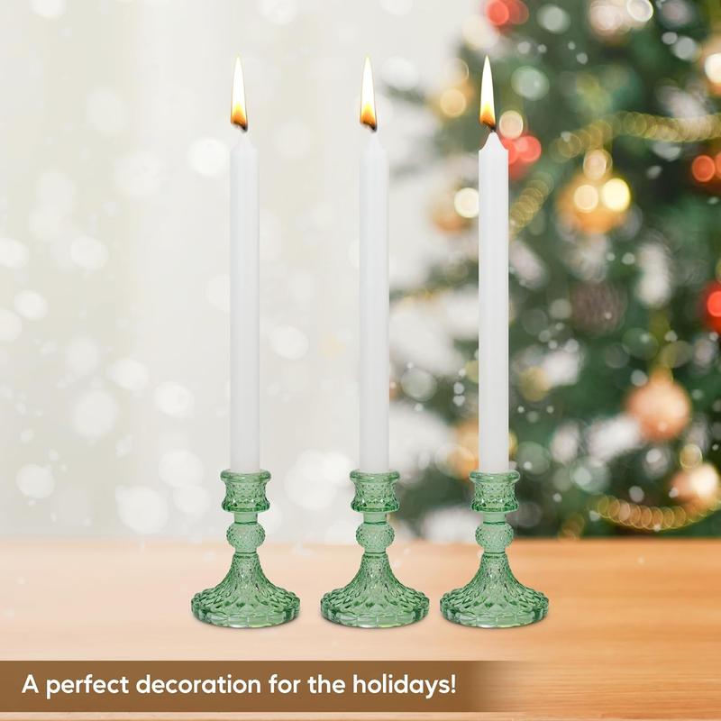 Glass Candlestick Holder Taper and Pillar Candle Holder, Desktop Decoration for Wedding Dinning Party-3 pcs(Green)