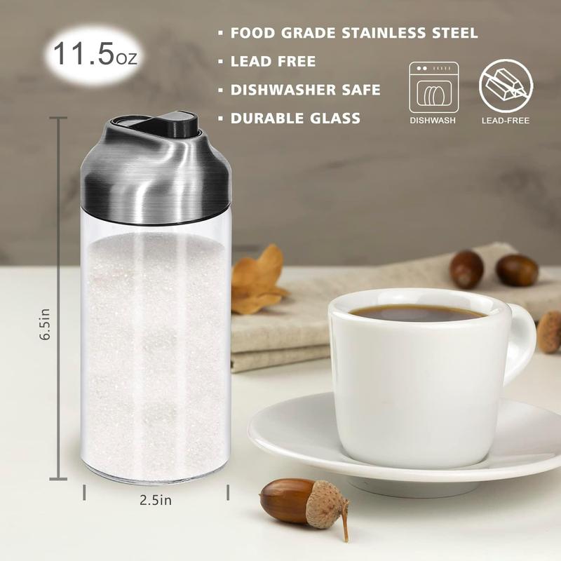 12 OZ Glass Sugar Dispenser with Pour Spout, Weighted Pourer, for Coffee,Tea and Baking