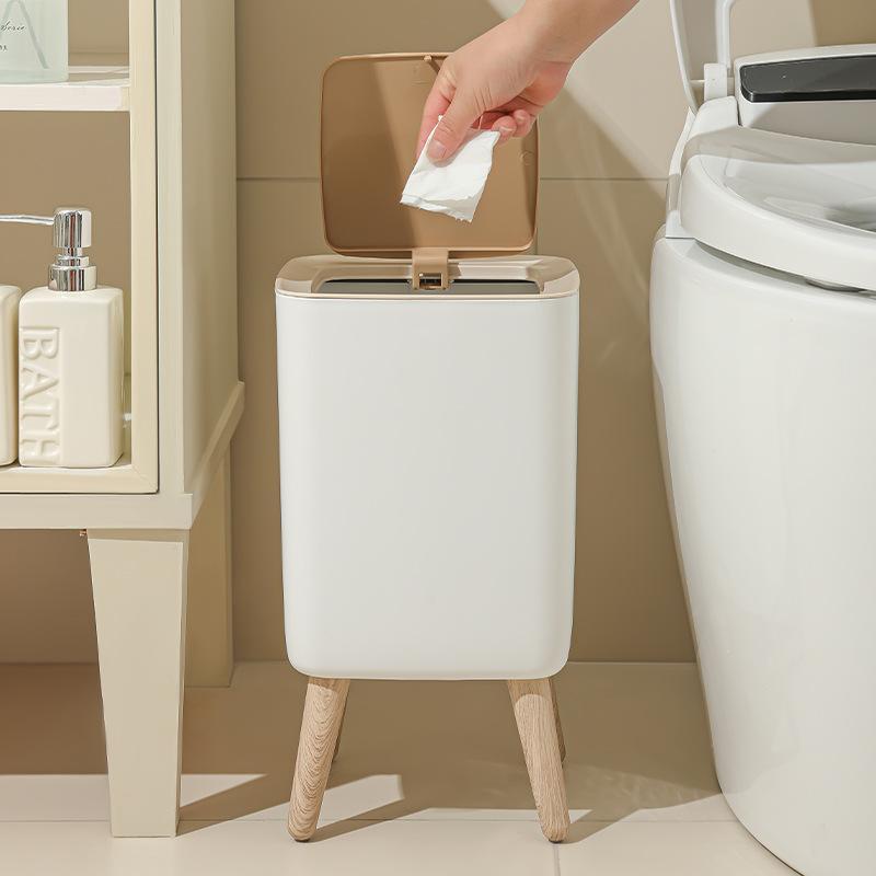 Trash Can with 4 Stand, 1 Count Stylish White Garbage Bin with Lid, Household Waste Bin for Living Room & Bedroom & Kitchen