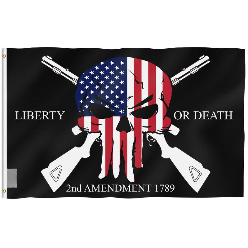 3x5 Foot Liberty or Death 2nd Amendment 1789 Flag - Vivid Color and Fade proof - Canvas Header and Double Stitched - USA Skull Flags Polyester with Brass Grommets 3 X 5 Ft