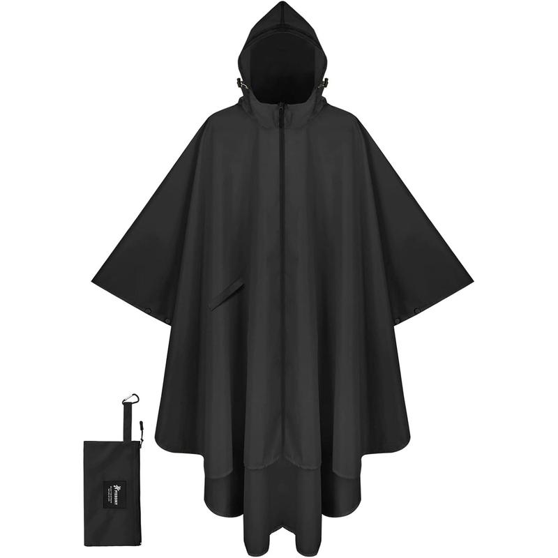 Hooded Rain Poncho for Adult with Pocket and Zipper, Waterproof Lightweight Raincoat for Men and Women