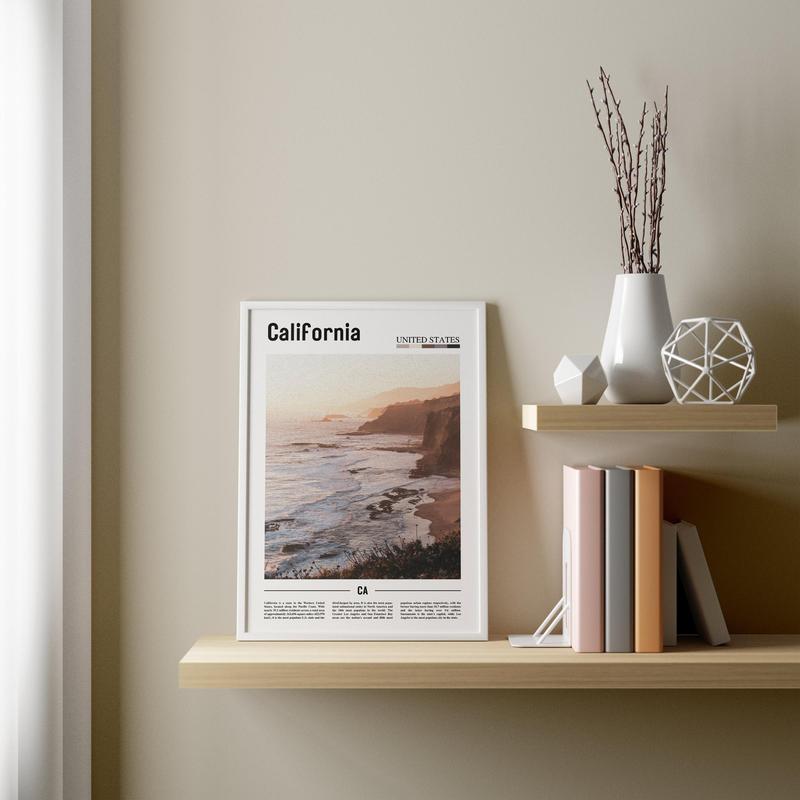 Unframed Canvas Poster, 1 Count California Minimal Travel Print, Wall Art for Home Living Room Bedroom Office, Home Decor, Bedroom Refresh Decor