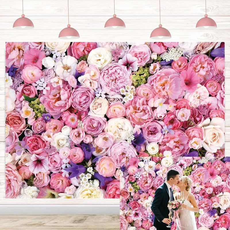 Pink Floral Photography Backdrop Mother's Day Decoration 7x5FT Flower Wall Photo Background for Girls Bridal Wedding  Shower Birthday Party Cake Tables Decoration Studio Props