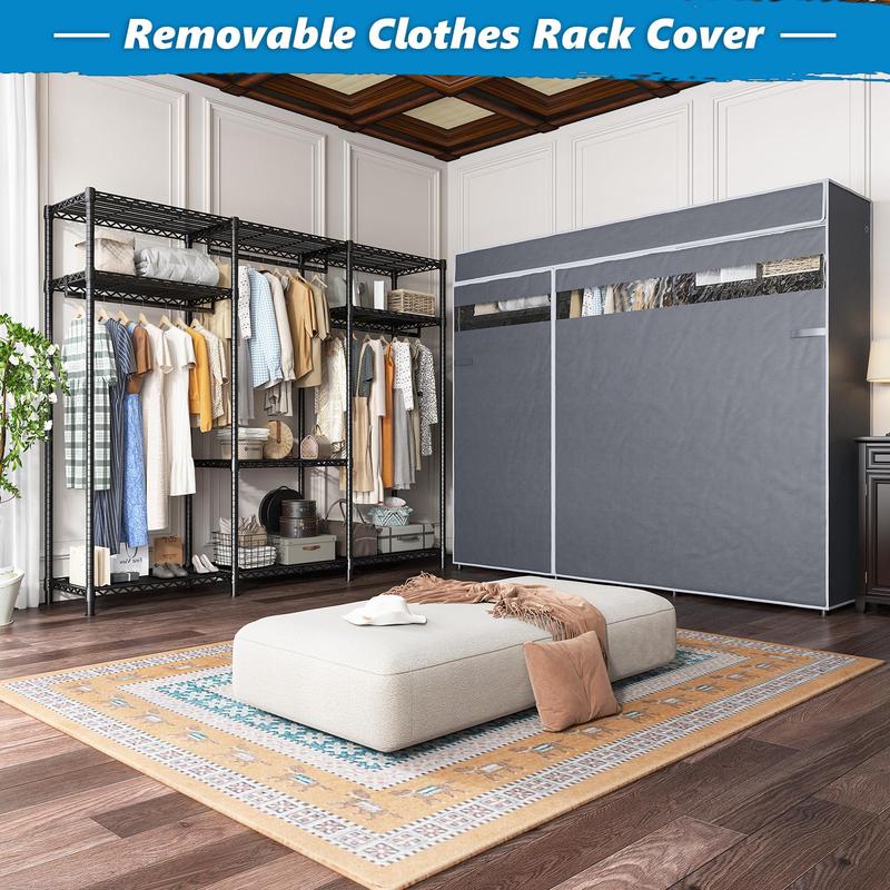 RaybeeFurniture Heavy Duty Clothes Rack with Cover, Loads 795 LBS for Hanging Clothes, Free Standing & Portable Closet Organiser