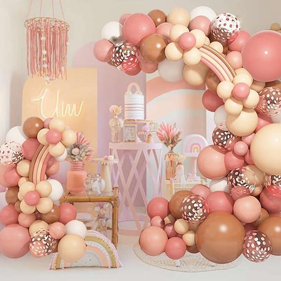 Boho Daisy Balloons Garland Kit, Retro Dusty Pink Blush Brown Nude Long Twisting Daisy Flower Balloons for Two Groovy Boho Rainbow Party Decorations Girls Birthday Baby Shower Supplies