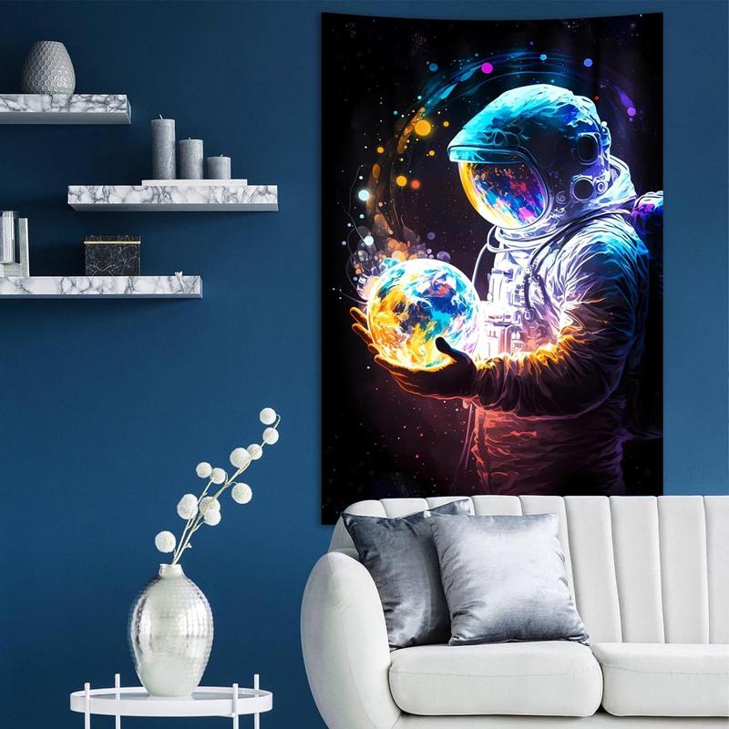 Cool Space Astronaut Tapestry for Bedroom, Fantasy Spaceman Tapestries Wall Hanging for Men, Colorful Galaxy Vertical Poster for Men Guys Living Dorm Room Decor 40inx60in