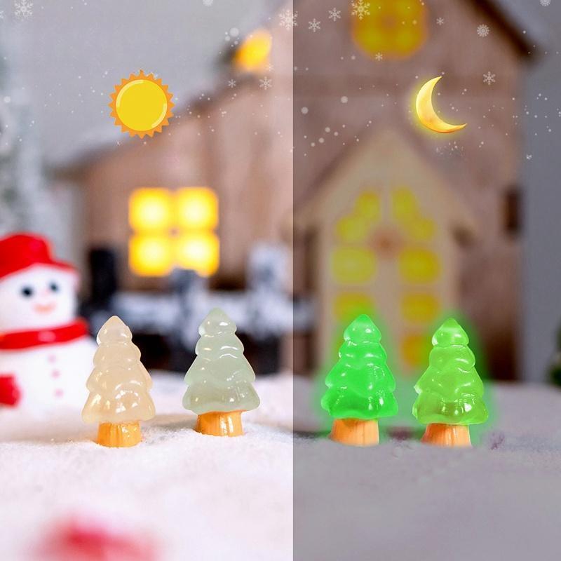 Random Color Luminous Mini Christmas Tree Resin Ornament, 30 50pcs Cute Glow in The Dark Miniature Tree Decoration, Fish Tank Decoration, Pet Supplies