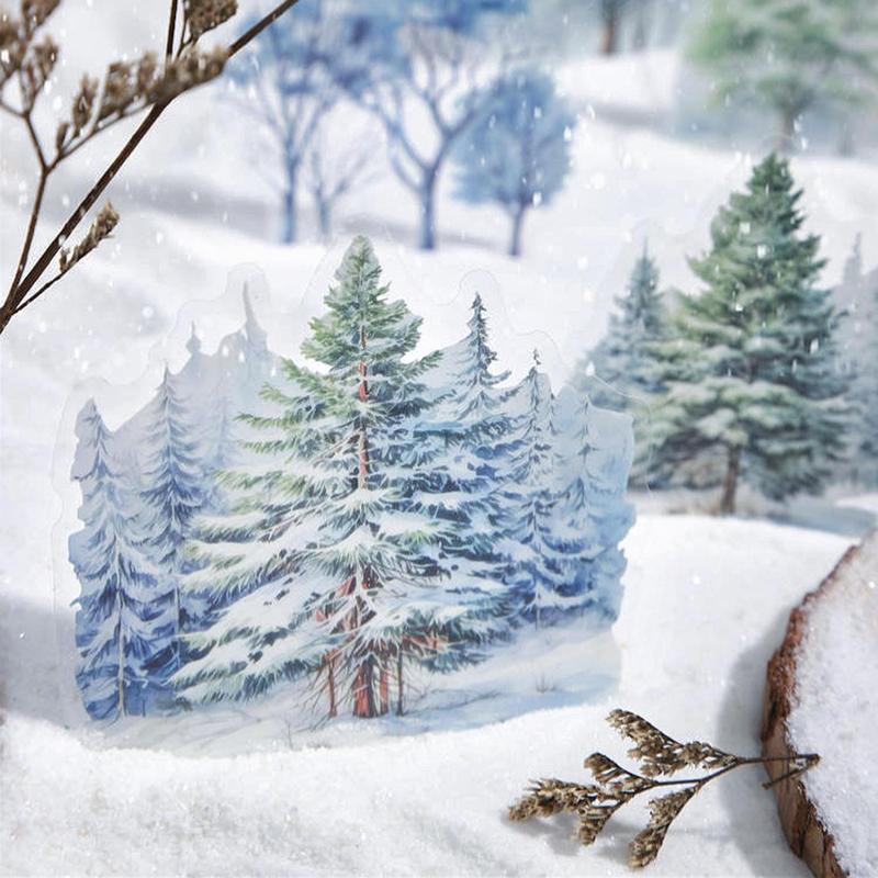 Winter Forest Tree Pattern Sticker, 20pcs pack Scrapbooking & Stamping Sticker, DIY Decorative Sticker for Stationery Computer Water Bottle, Christmas Gift