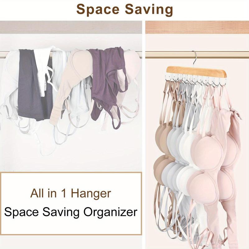 Bra Hanger with 20 Hooks, 1 Count Space Saving Wooden Hanger for Closet, Hanger for Underwears, Ties, Camisoles & Belts, Household Organizer for Closet, Wardrobe, Dorm