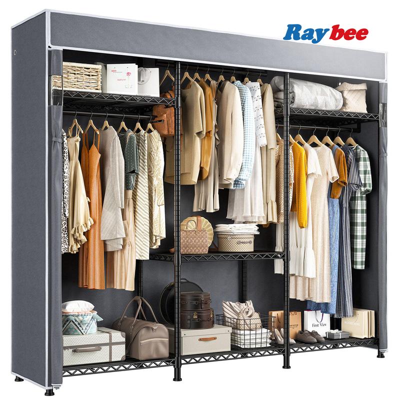 RaybeeFurniture Heavy Duty Clothes Rack with Cover, Loads 795 LBS for Hanging Clothes, Free Standing & Portable Closet Organiser