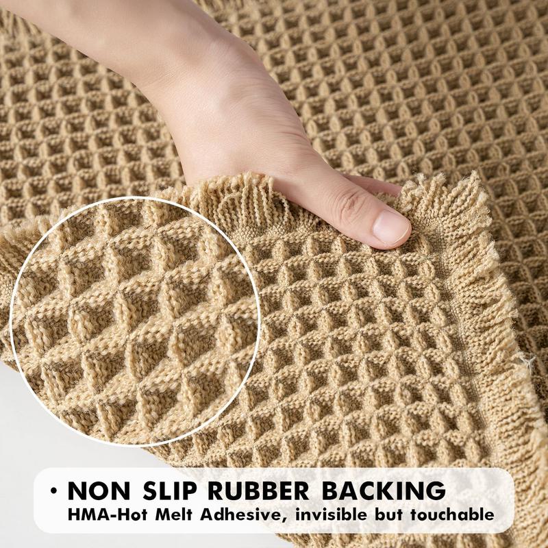 Set of 2 Waffle Bathroom Rugs, Boho Bath Rugs Non Slip Washable, Absorbent Bath Mats, Ultra Soft Rubber Backed Shower Mats for Bathroom Floor, Tub and Shower, Brown, 18x30 Inch