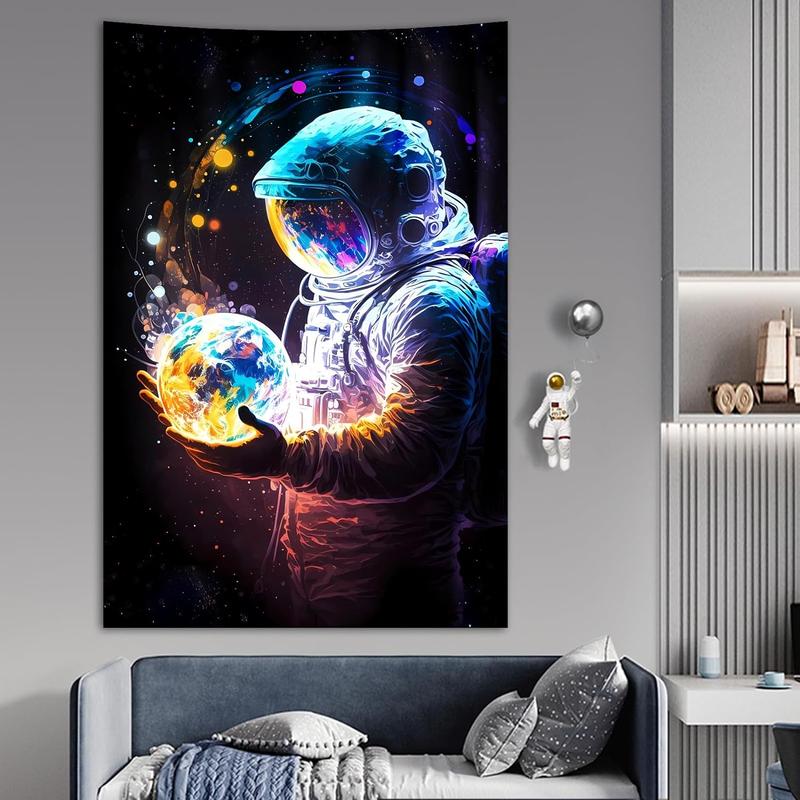 Cool Space Astronaut Tapestry for Bedroom, Fantasy Spaceman Tapestries Wall Hanging for Men, Colorful Galaxy Vertical Poster for Men Guys Living Dorm Room Decor 40inx60in