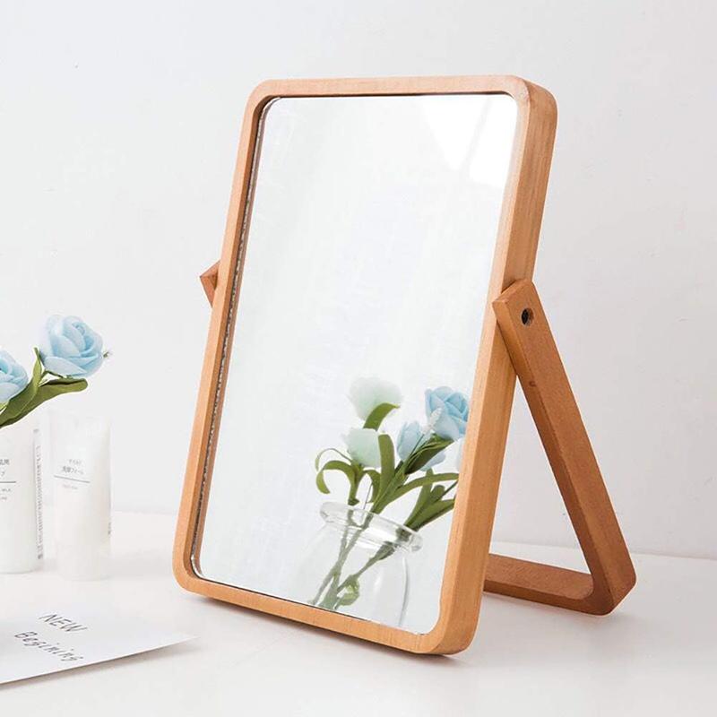 Desk Makeup Mirrors with Wood - Rectangle Wall-Mounted Mirrors Table Mirrors for Living Room Bedroom Birthday Gifts Decor