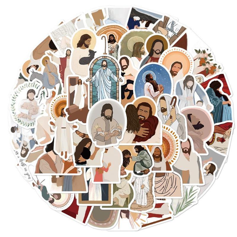 Jesus Series Sticker, 50pcs Figure Series Decorative Sticker with Box, DIY Decals for Water Bottle, Laptop, Phone Case, Scrapbooking, Journal Making