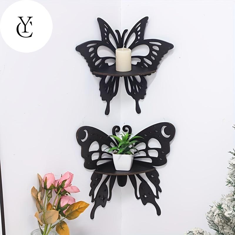 Butterfly Candlestick Storage Rack Black Small Butterfly Style Hollow Candlestick Key Small Pottery Storage Rack Simple Homestay Home Wall Decoration Shelves