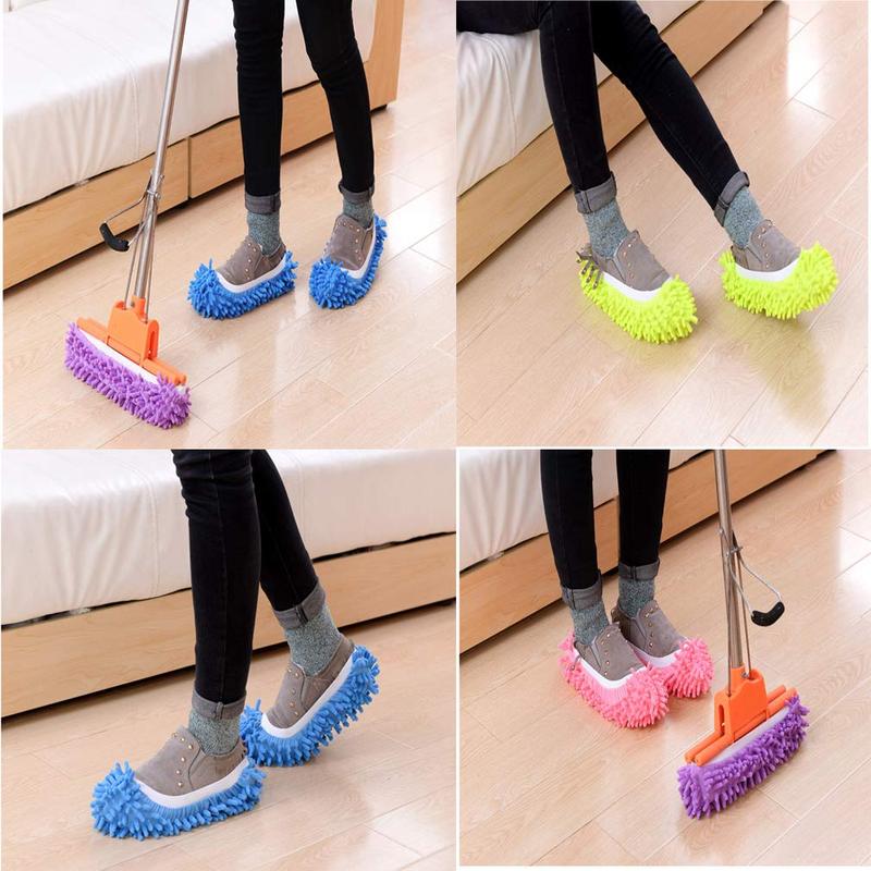 Mop Slippers Shoes 5 Pairs - Microfiber Cleaning House Mop Slippers Floor Cleaning Tools Shoe Cover Soft Washable Reusable Microfiber Foot Socks Floor Cleaning Tools Shoe Cover