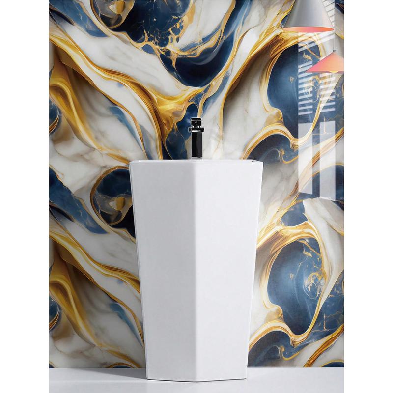 1Pc Dark Blue And Gold Marbling Waterproof And Oil Proof Pvc Self-Adhesive Kitchen Accessories Drawer Shelf Liner, Table Countertop Protection Sticker, Household Chalkboard Sticker, Marble Wallpaper Boho Orange