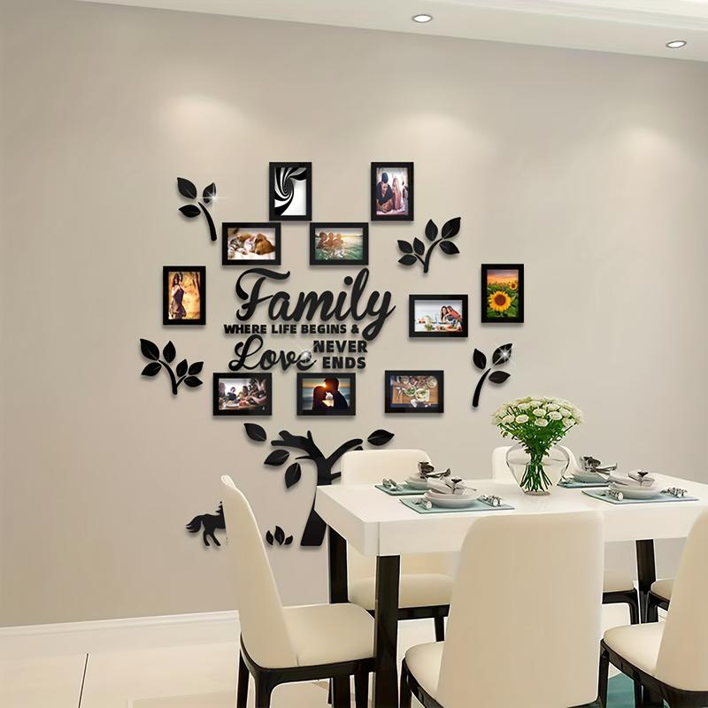 A Set of 3D Acrylic Photo Frame Wall Decorations-Self-Adhesive DIY Photo Collage Gallery with Wall Chart Template, Suitable for Family Tree, Wedding, New Year, Christmas, Anniversary-Chinese Text 