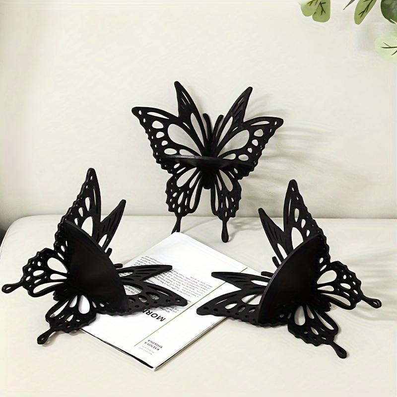 Butterfly Candlestick Storage Rack Black Small Butterfly Style Hollow Candlestick Key Small Pottery Storage Rack Simple Homestay Home Wall Decoration Shelves