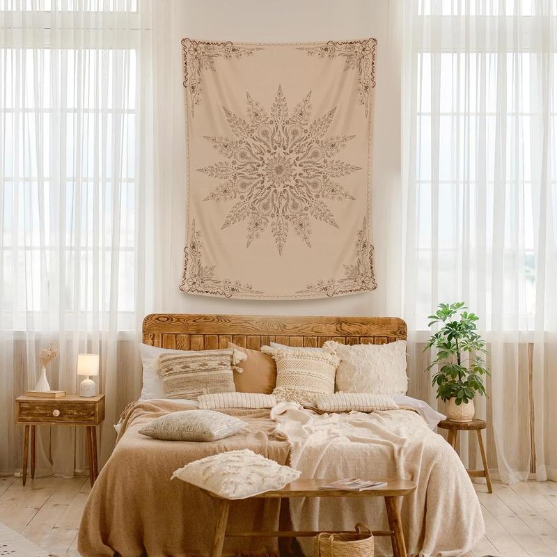 Floral Tapestry-Flower Aesthetic Tapestry-Hippie Wall Hanging Boho Tapestry-Small Mandala Room Decor-Tapestries for Bedroom Living Room Dorm(Flaxen, 35.40