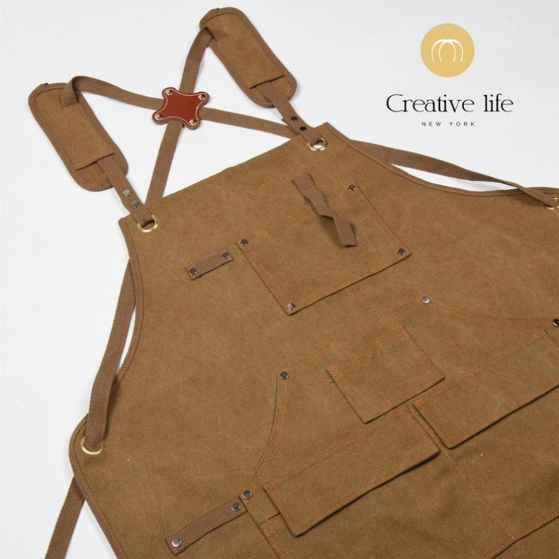 NEW! Canvas Apron with Multiple Pockets, Adjustable Cross Back Strap Apron, High-grade Thick Apron,Christmas Gift Star chef apron