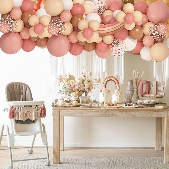 Boho Daisy Balloons Garland Kit, Retro Dusty Pink Blush Brown Nude Long Twisting Daisy Flower Balloons for Two Groovy Boho Rainbow Party Decorations Girls Birthday Baby Shower Supplies