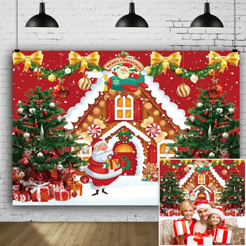 Christmas Gingerbread House Pattern Backdrop, 1 Count Christmas Themed Party Background, Winter Holiday Party Decoration Supplies