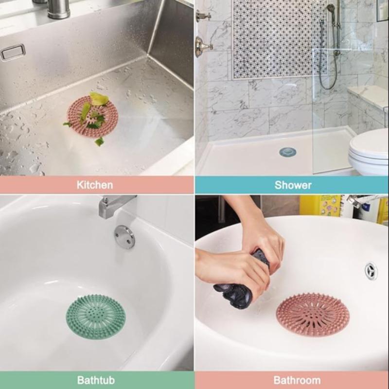 Shower Drain Cover, 4 Counts set Reusable Silicone Shower Hair Drain Cover, Bathroom Shower Drain Cover for Bathtub Sink Home Kitchen Hotel Dormitory