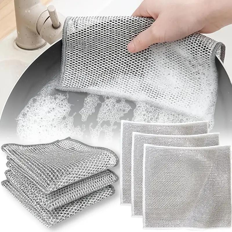 Wire Dishwashing Cloth, 12pcs Mesh Dishcloth for Kitchen Stove & Pot, Non-stick Oil-free Kitchen Cleaning Cloth, Cleaning Supplies