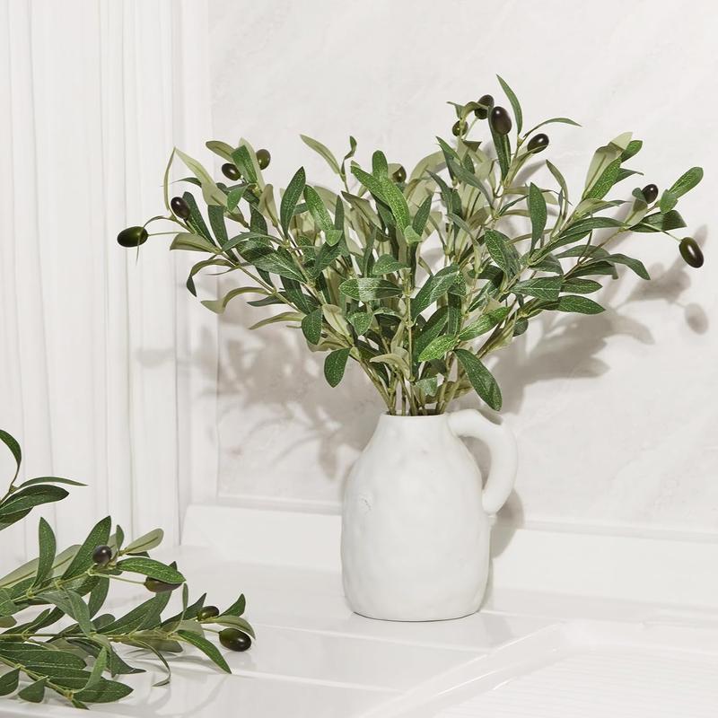 5PCS Artificial Olive Branch, 18 Inch Artificial Greenery Fake Tree Branch, 72 Pieces Leaves, Artificial Green Stems and Branches Decoration Indoor, Patio Garden Indoor Vase Decoration