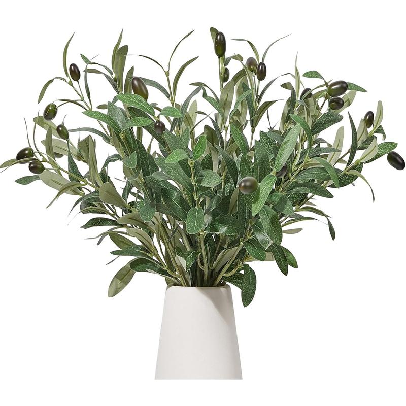 5PCS Artificial Olive Branch, 18 Inch Artificial Greenery Fake Tree Branch, 72 Pieces Leaves, Artificial Green Stems and Branches Decoration Indoor, Patio Garden Indoor Vase Decoration