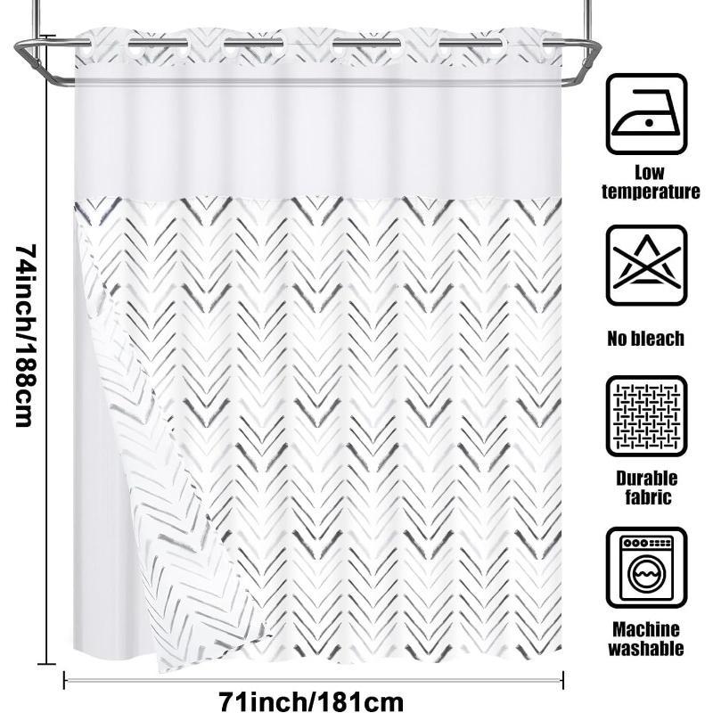 Alishomtll No Hook Shower Curtain with Snap in Liner , Herringbone Hotel Shower Curtain and Liner Set, Modern Shower Curtain Set with Liner, Double Layer, Washable