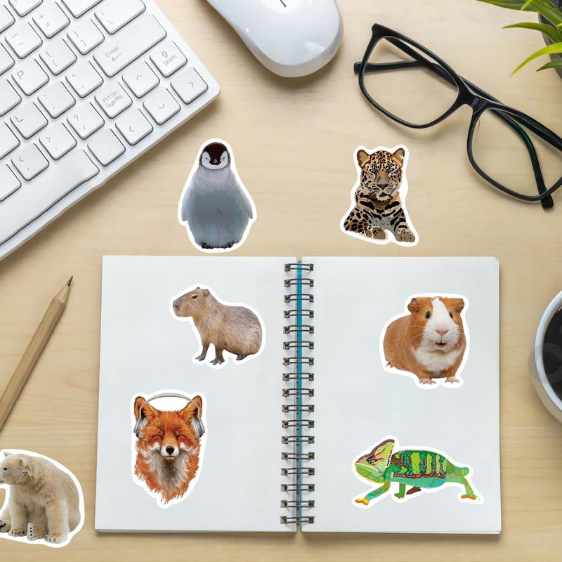 Animal World Pattern Sticker, 50pcs set Cute Cartoon Animal Decorative Sticker, DIY Decals for Water Bottle, Phone Case, Scrapbooking, Journal Making