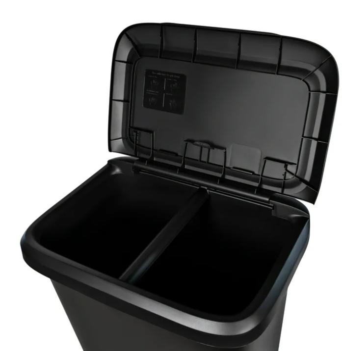 20.4 Gallon Trash Can, Plastic Dual Function Divided Extra Large Kitchen Trash Can, Black