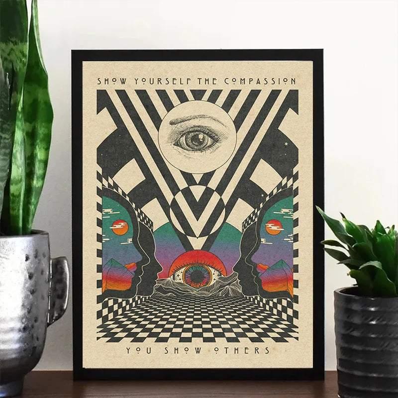 Retro Bohemian Psychedelic 70s Poster Inspirational Quotes Meditation